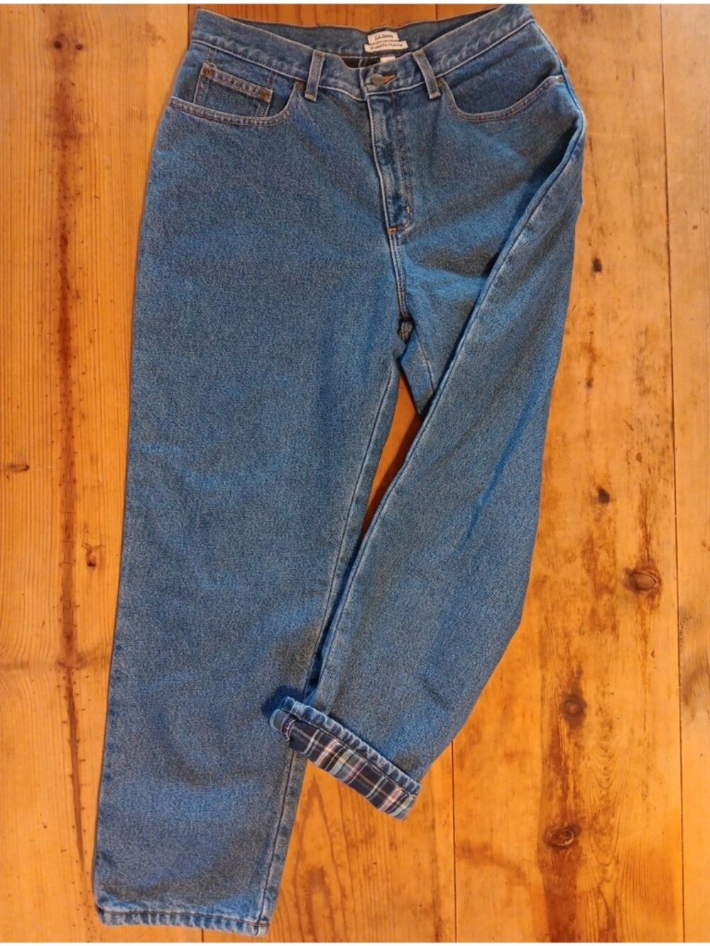 Vtg LL Bean Womens 12P Denim Straight Leg Relaxed Fit Plaid Flannel Lined Jeans
